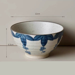 Handmade Ceramic Rice Bowl Hand-Painted Underglaze Retro Floral Design - Staunton and Henry