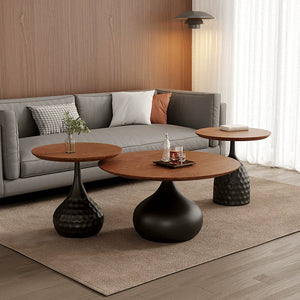 Solid Wood Round Coffee Table Set Retro French Wabi-Sabi - Staunton and Henry