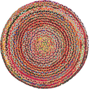 Round Multicolored Jute and Wool Rug - Staunton and Henry