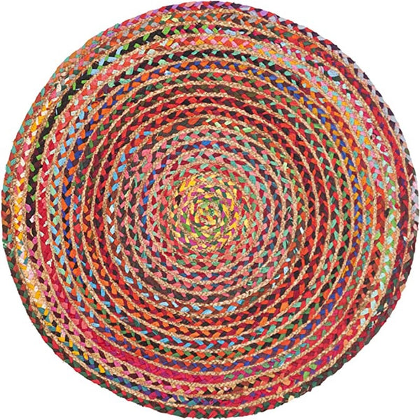 Round Multicolored Jute and Wool Rug - Staunton and Henry