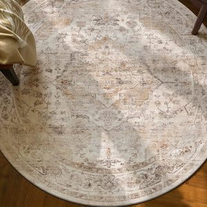 Vintage Persian-Style Round Wool Carpet