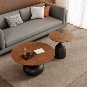 Solid Wood Round Coffee Table Set Retro French Wabi-Sabi - Staunton and Henry