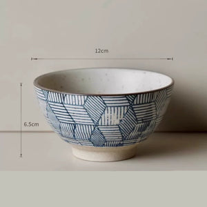 Handmade Ceramic Rice Bowl Hand-Painted Underglaze Retro Floral Design - Staunton and Henry