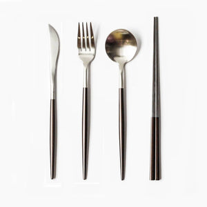 Leon Stainless Steel Cutlery Set with Brown Handles - Staunton and Henry