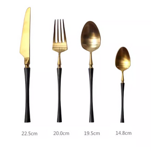 Retro Gold Stainless Steel Cutlery Set with Black Handles - Staunton and Henry