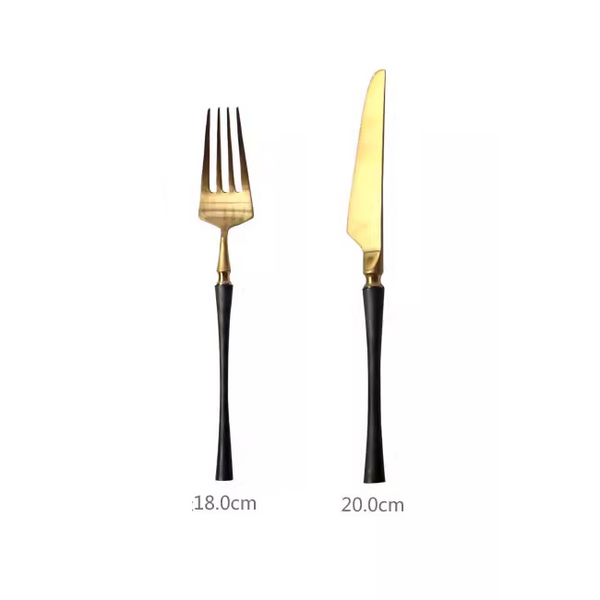 Retro Gold Stainless Steel Cutlery Set with Black Handles - Staunton and Henry