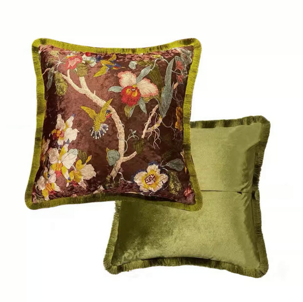 Velvet Oriental Garden Throw Cushion - Staunton and Henry