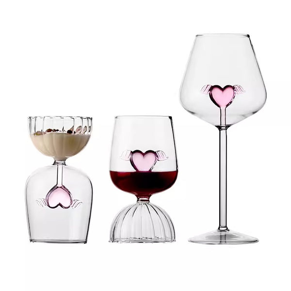 Pink love heart goblet wine glasses (1 pair) - Staunton and Henry