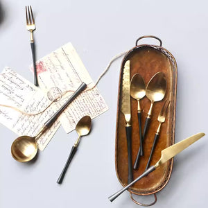 Retro Gold Stainless Steel Cutlery Set with Black Handles - Staunton and Henry