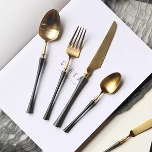 Retro Gold Stainless Steel Cutlery Set with Black Handles - Staunton and Henry