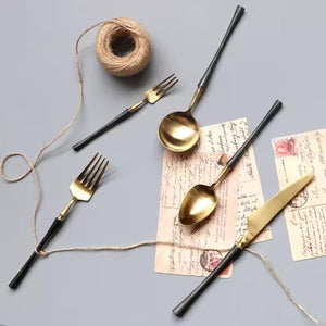Retro Gold Stainless Steel Cutlery Set with Black Handles - Staunton and Henry