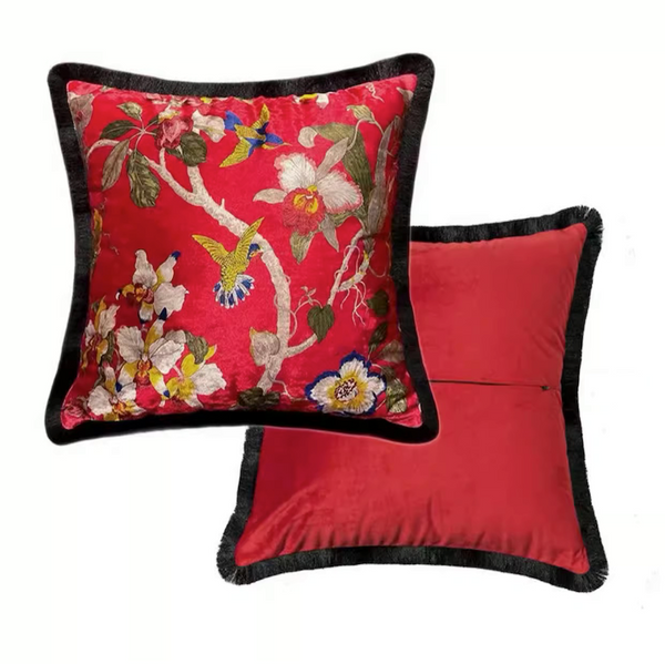 Velvet Oriental Garden Throw Cushion - Staunton and Henry