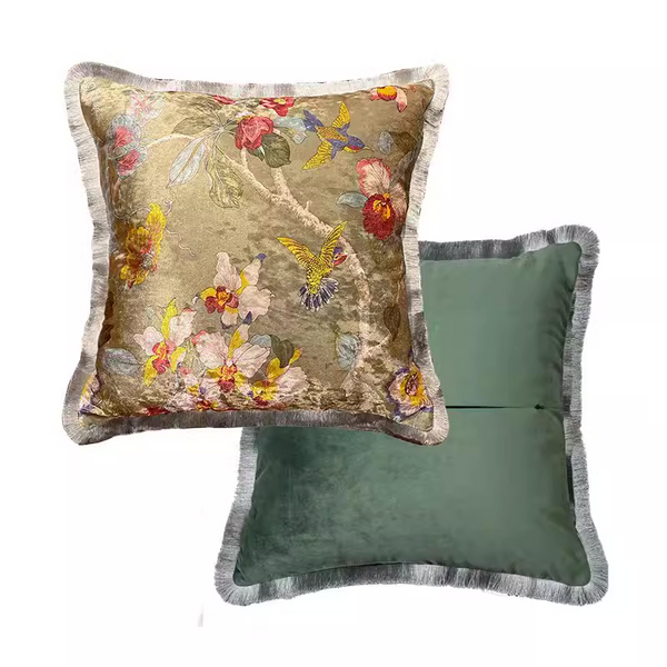 Velvet Oriental Garden Throw Cushion - Staunton and Henry