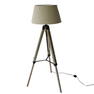 Wood Tripod Floorlamp with Beige Shade - Staunton and Henry