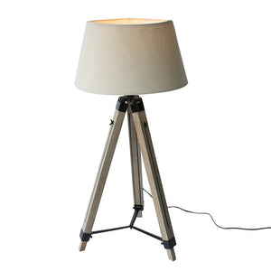 Wood Tripod Floorlamp with Beige Shade - Staunton and Henry