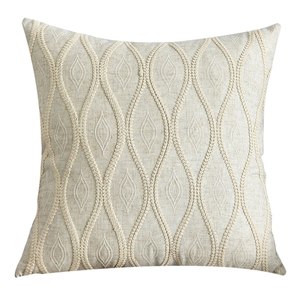 Embroidered Cream Linen Throw Cushion - Staunton and Henry