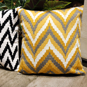 Embroidered Yellow and Grey Throw Cushion - Staunton and Henry