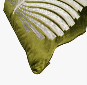 Embroidered Fern Leaf Green Velvet Cushion - Staunton and Henry