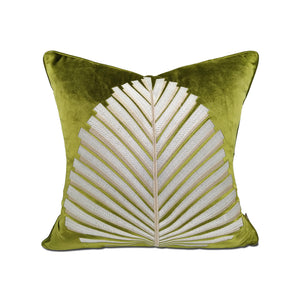 Embroidered Fern Leaf Green Velvet Cushion - Staunton and Henry