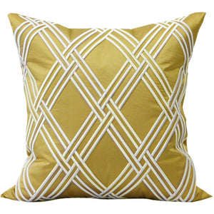 Embroidered Yellow Satin Throw Cushion - Staunton and Henry
