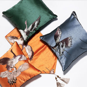 Orange Oriental Birds Throw Cushion - Staunton and Henry