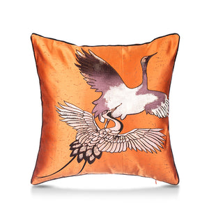 Orange Oriental Birds Throw Cushion - Staunton and Henry