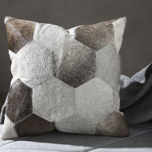 Geometric Grey Patchwork Hide Throw Cushion - Staunton and Henry