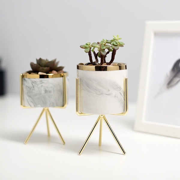 Mini Marble Pattern Planter with Gold Stand - Staunton and Henry