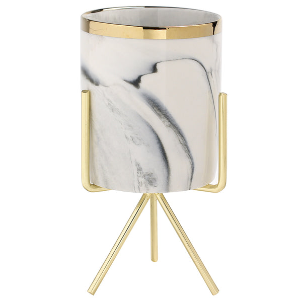 Mini Marble Pattern Planter with Gold Stand - Staunton and Henry