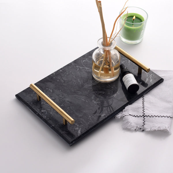 Solid Marble Serving Tray with Gold Handles - Staunton and Henry