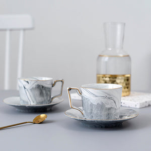 White Marble Tea Cup and Saucer - Set of 2 - Staunton and Henry