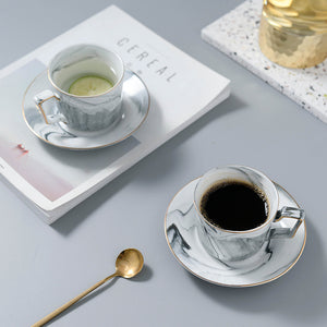 White Marble Tea Cup and Saucer - Set of 2 - Staunton and Henry