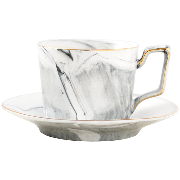 White Marble Tea Cup and Saucer - Set of 2 - Staunton and Henry