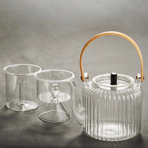 Modern Oriental Glass Tea Pot Set With Bamboo Handle - Staunton and Henry