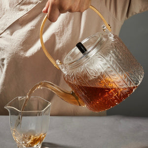 Modern Oriental Glass Tea Pot Set With Bamboo Handle - Staunton and Henry