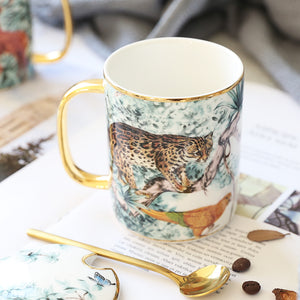The Tropics Retro Fauna Coffee Mugs - With Gold Spoon - Staunton and Henry