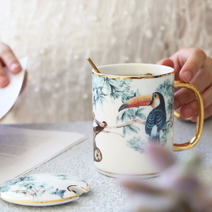 The Tropics Retro Fauna Coffee Mugs - With Gold Spoon - Staunton and Henry
