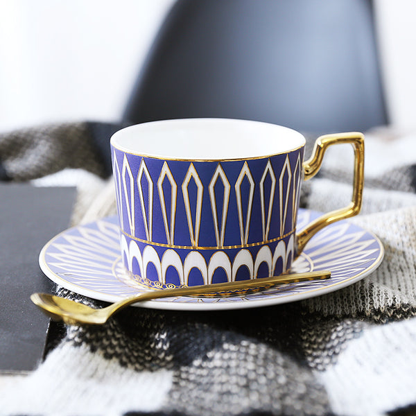 Gatsby Elegant Modern Tea Cup and Saucer - With Gold Spoon - Staunton and Henry