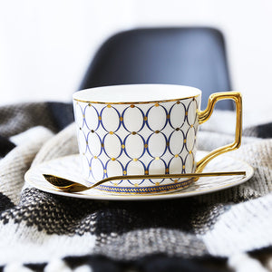 Gatsby Elegant Modern Tea Cup and Saucer - With Gold Spoon - Staunton and Henry
