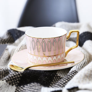 Gatsby Elegant Modern Tea Cup and Saucer - With Gold Spoon - Staunton and Henry