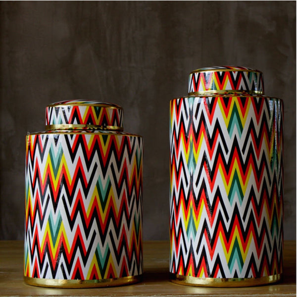 Colourful Chevron Pattern Urn Vases - Staunton and Henry