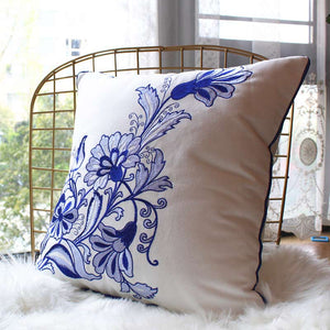 Oriental Blue and White Throw Cushion - Staunton and Henry