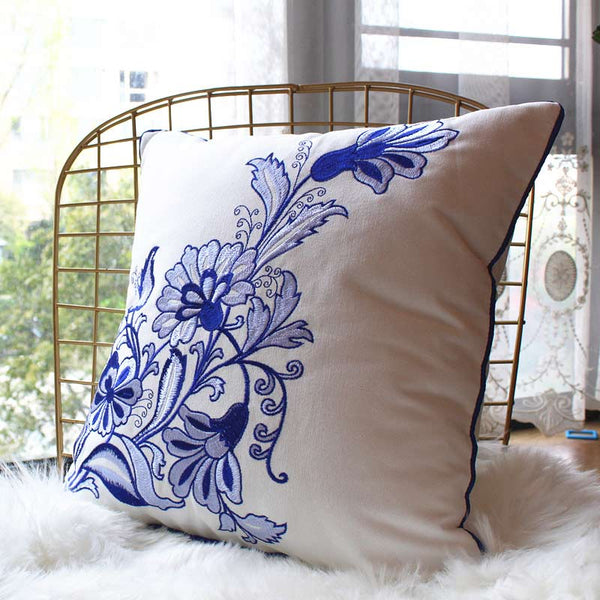 Oriental Blue and White Throw Cushion - Staunton and Henry