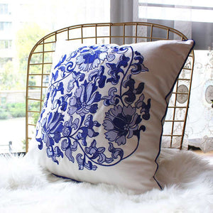 Oriental Blue and White Throw Cushion - Staunton and Henry