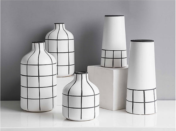 Monochrome Tile Pattern Vases - Staunton and Henry