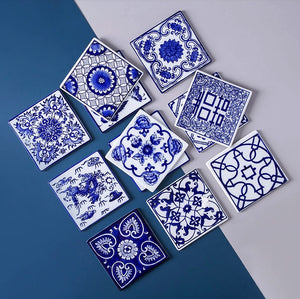 Chinese Blue and White Ceramic Coasters - Mixed Set of 6 - Staunton and Henry