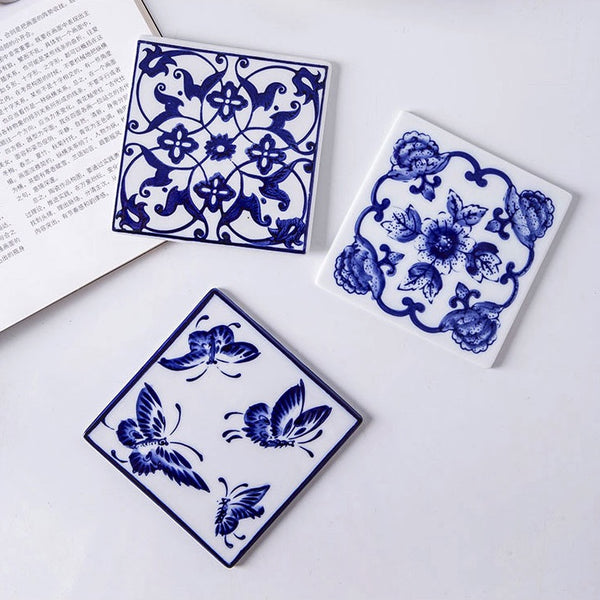 Chinese Blue and White Ceramic Coasters - Mixed Set of 6 - Staunton and Henry