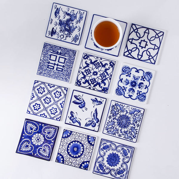 Chinese Blue and White Ceramic Coasters - Mixed Set of 6 - Staunton and Henry
