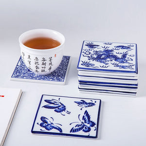 Chinese Blue and White Ceramic Coasters - Mixed Set of 6 - Staunton and Henry