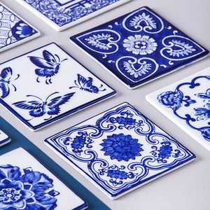 Chinese Blue and White Ceramic Coasters - Mixed Set of 6 - Staunton and Henry